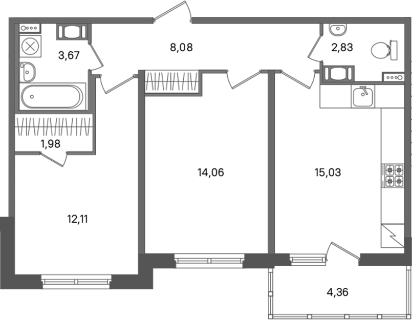 2-комнатная квартира 57.76 м², 3/5 эт., ЖК «ПАТИО. Уютный квартал»